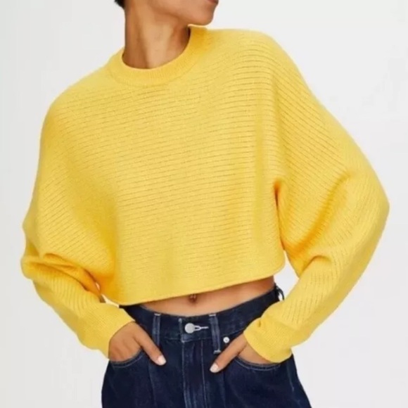 Aritzia Wilfred Free Lolan Wool Linen Blend Cropped Relaxed Fit Sweater Small - Picture 2 of 9